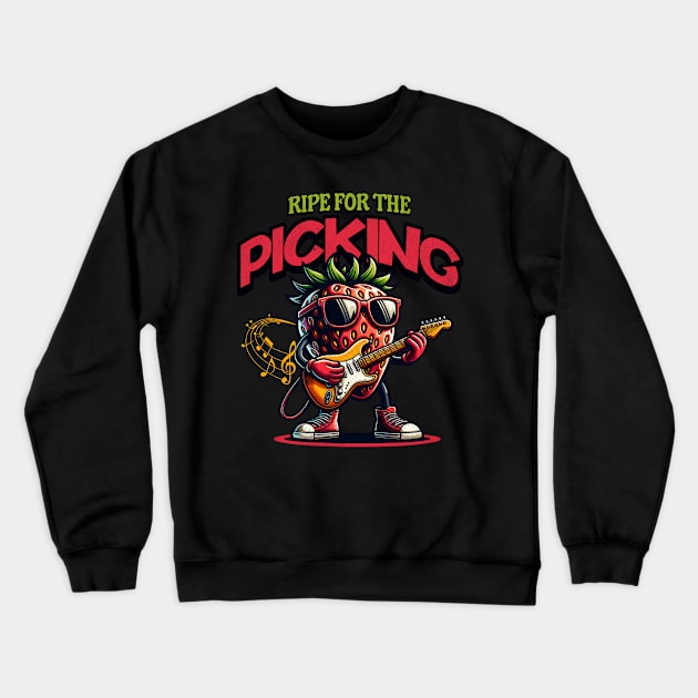 Funny Strawberry Rocker Crewneck Sweatshirt by The Jumping Cart